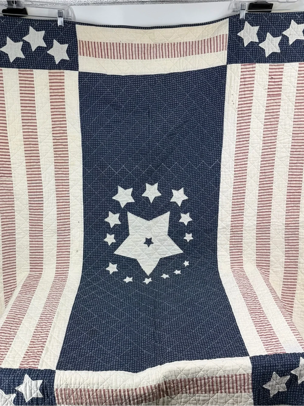 Vintage Patriotic Americana Star Quilt Throw Wall Hanging 58” x 48”